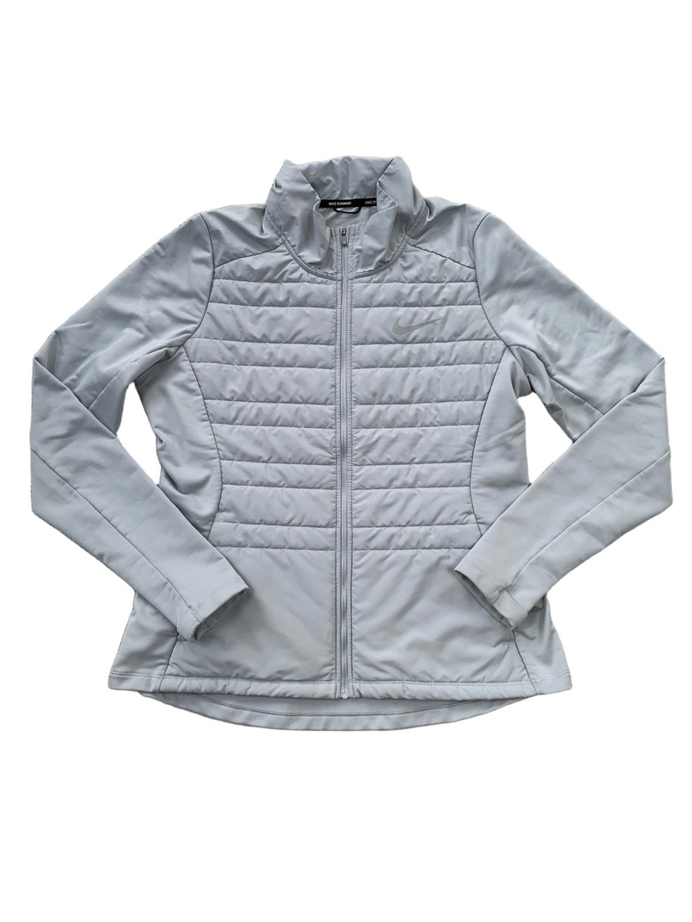 Nike Women's Size Large Grey Quilted Insulated Full Zip Running Hybrid Jacket